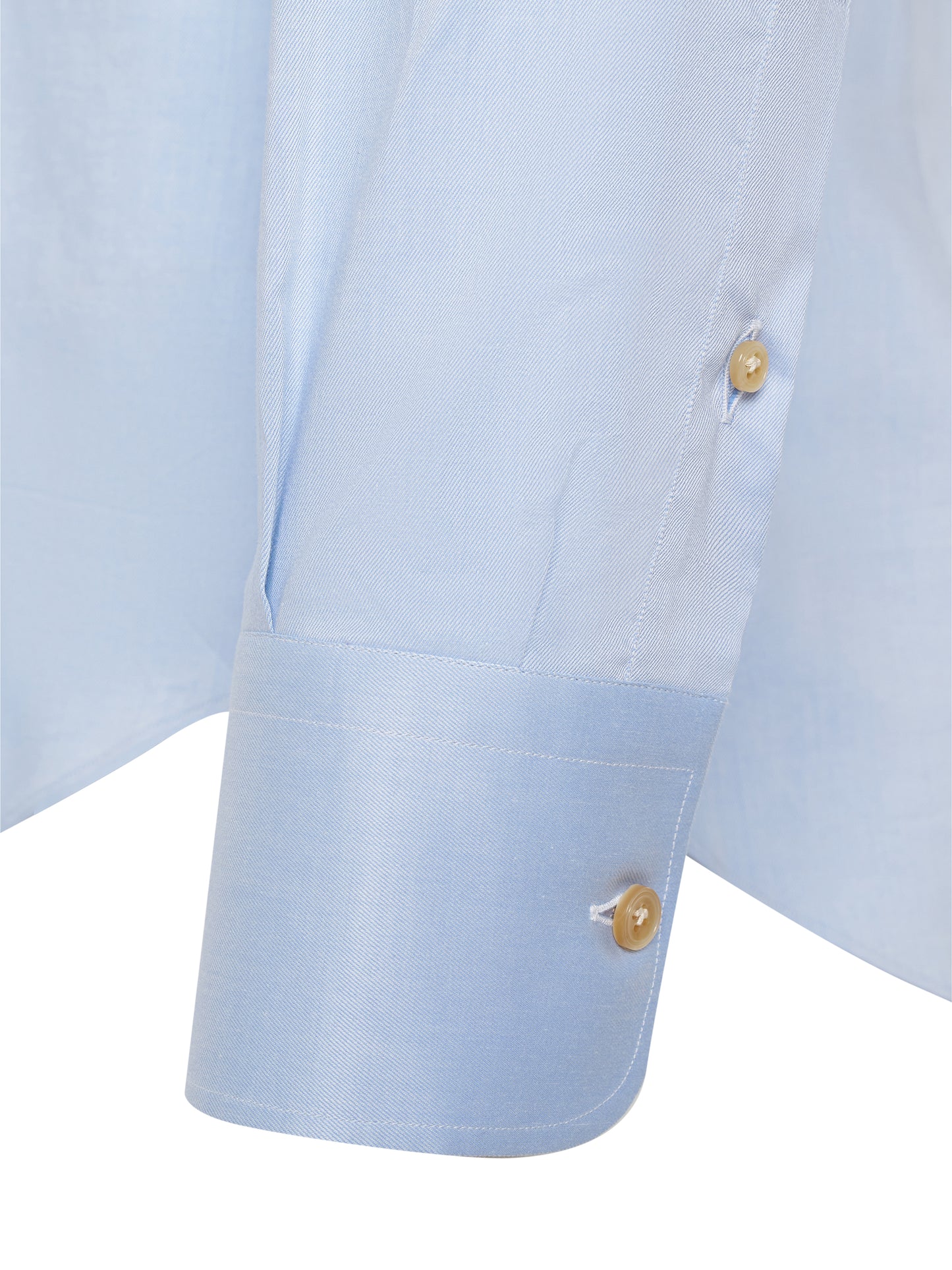 Collar and cuff detail on ATELIER 23 light blue shirt — luxury finish