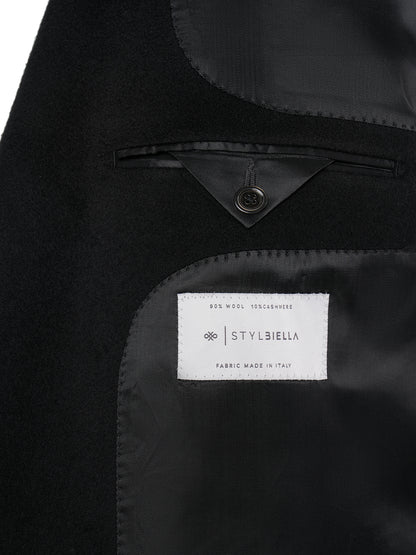 Lining and Stylbiella wool and cashmere label inside the overcoat