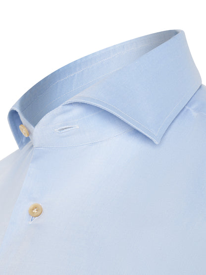 Front view of ATELIER 23 light blue dress shirt — premium cotton