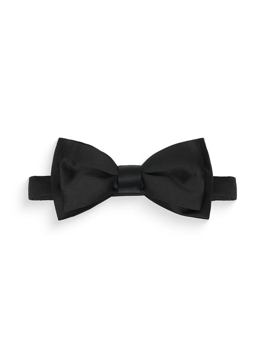 Black silk satin bow tie by ATELIER 23, pre-tied on an adjustable band